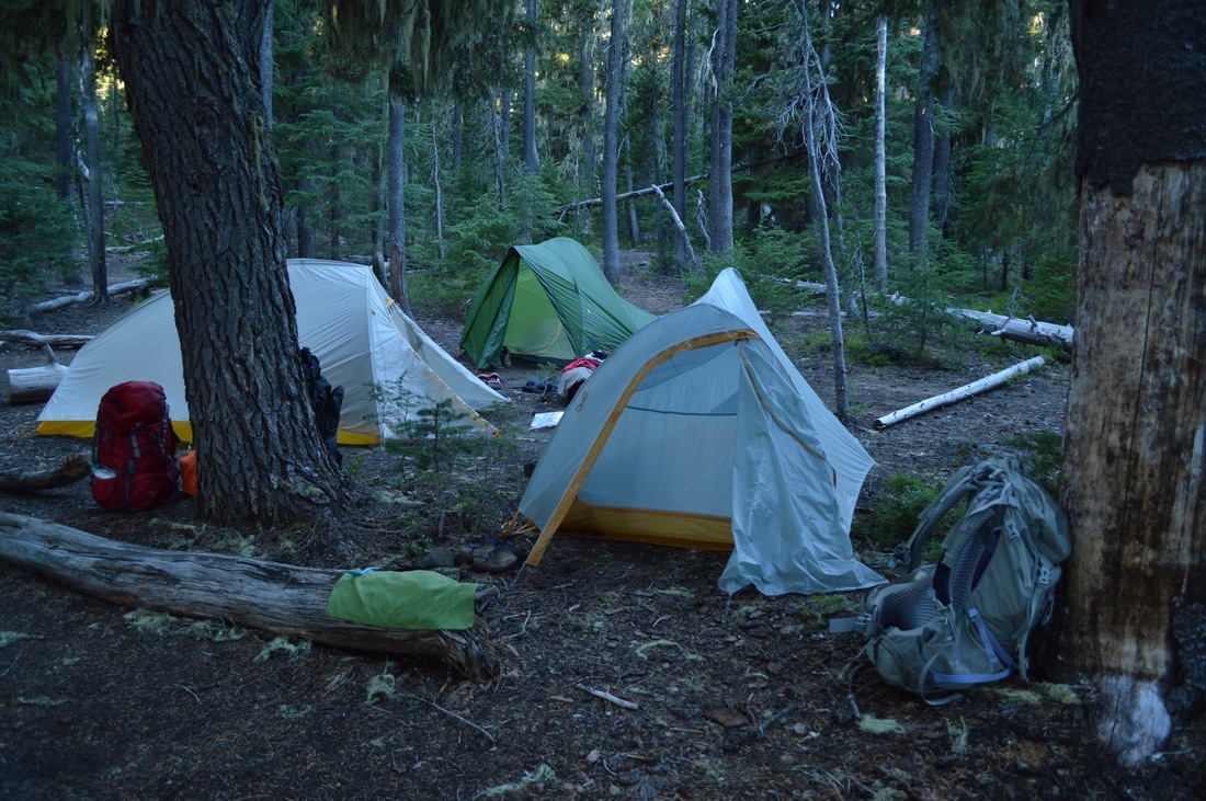 tents camping at Taylor Lake Pacific Crest Trail Oregon