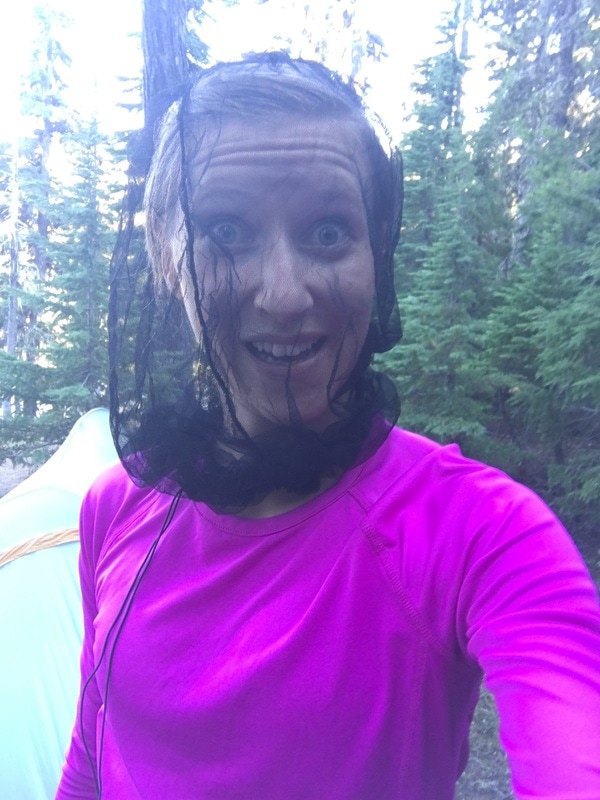 Mosquito head net at Bobby Lake Pacific Crest Trail Oregon